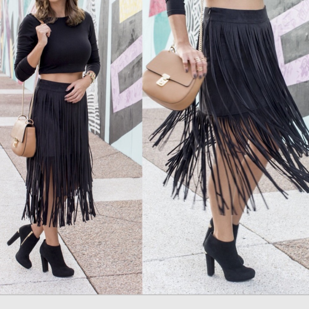 Zara Faux Suede Fringe Skirt